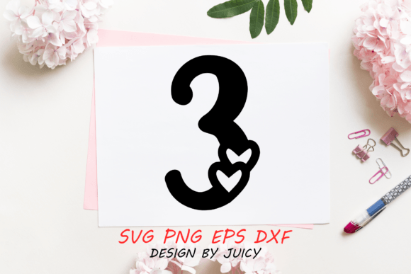 Reviewing Number with Hearts 3 Svg for Embroidery